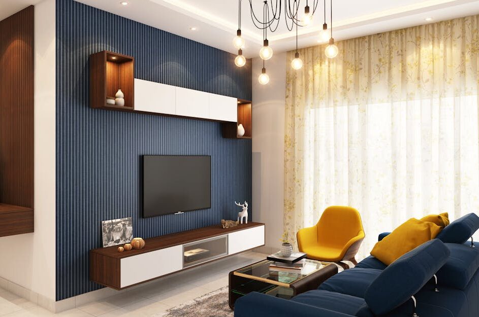 Contemporary and cozy living room interior with elegant decor in Bangalore.